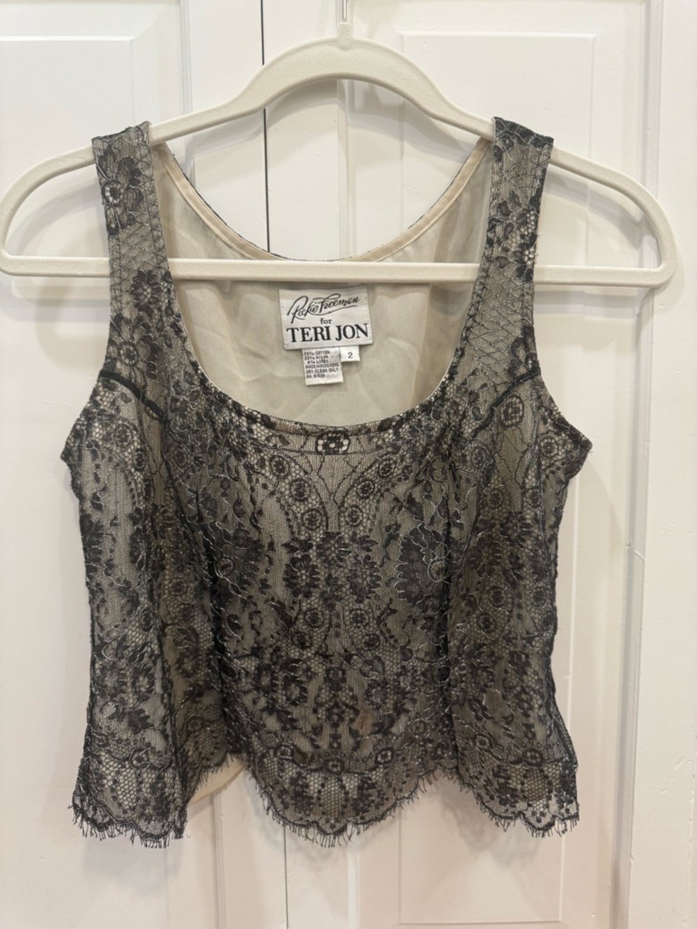 Vtg Rickie Freeman for Teri Jon Evening Size 2 Scalloped Lace Tank Camisole